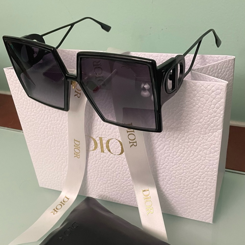 Dior Black Geometric Square Sunglasses with Smoke Lenses